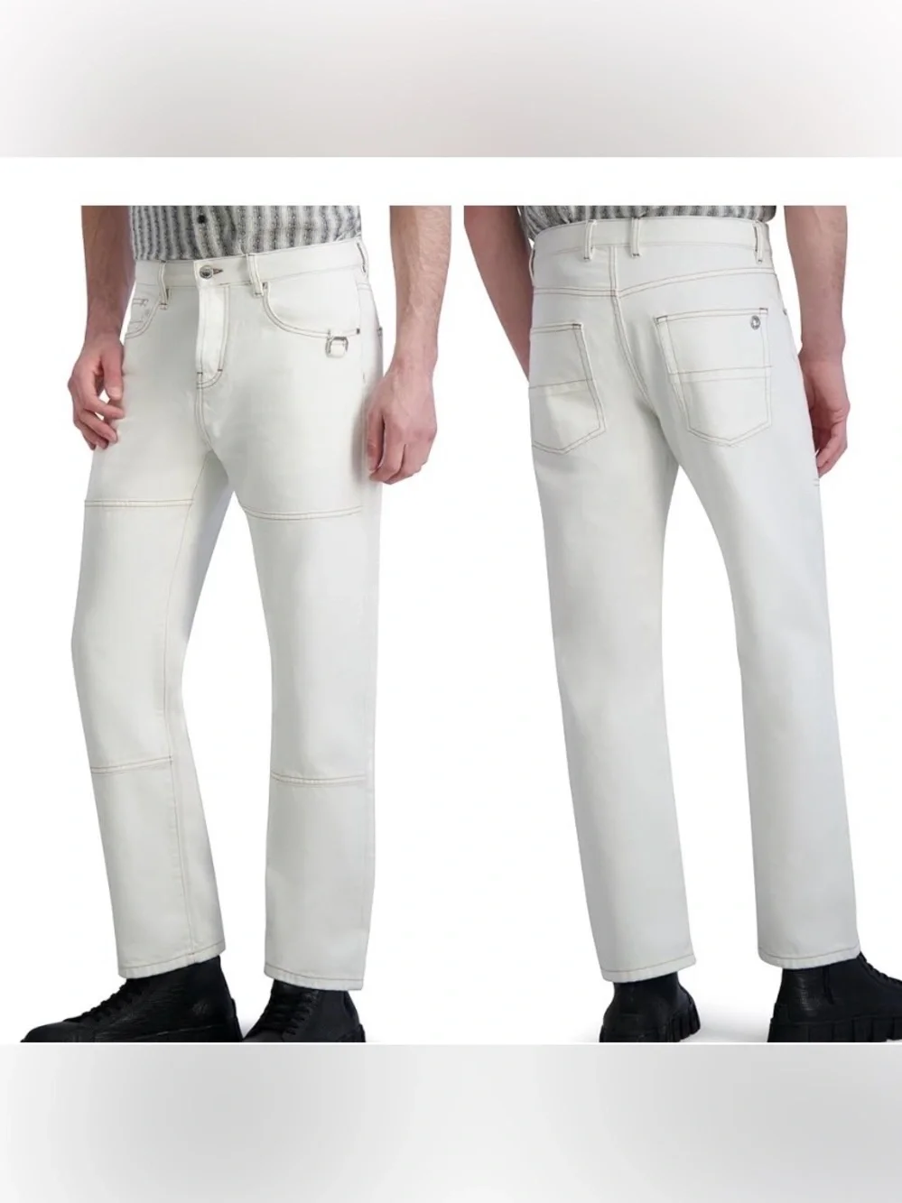 NEW Karl Lagerfeld Contrast Stitch Carpenter Natural Denim Pant Men 30X30 Cotton